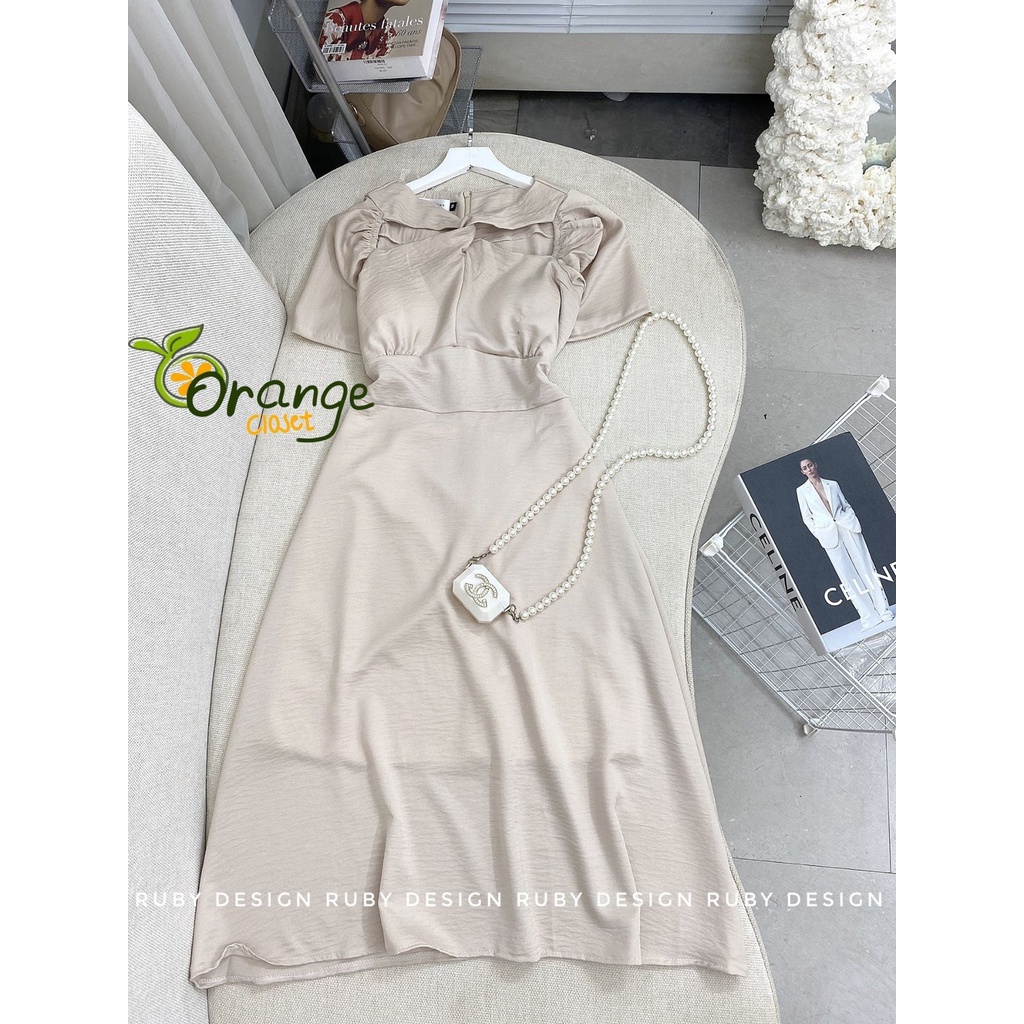 Đầm thiết Kế Khoét Vai Dáng Dài Tiểu Thư. Có Size S M Mút Ngực Cao Cấp Phù Hợp Di chơi Đi dự tiệc Orange Closet D23409