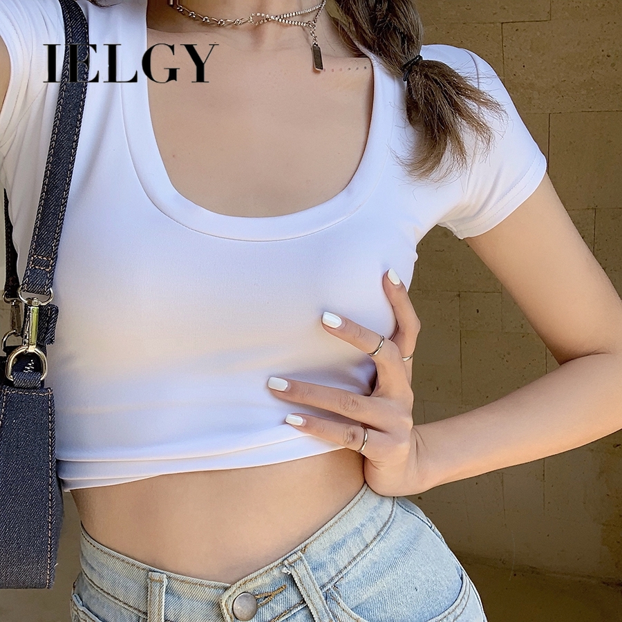 Áo thun IELGY tay ngắn dáng ôm phong cách Hàn Quốc thời trang cho nữ