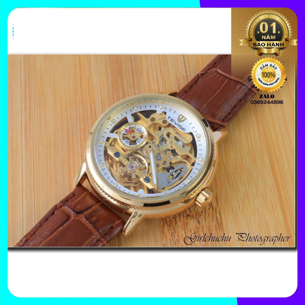 Đồng hồ cơ nam Tevise da nâu với máy chạy cơ tự động, kiểu dáng mới mẻ, phong cách trẻ trung, lịch lãm [ Đồng Hồ Cơ ] | BigBuy360 - bigbuy360.vn
