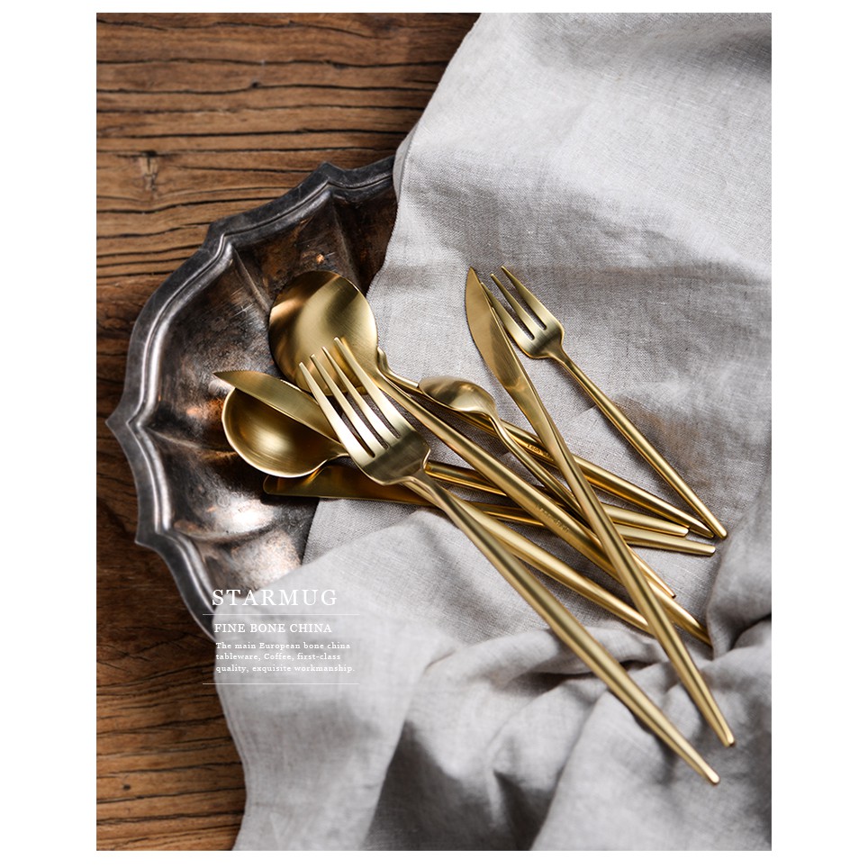 (HOT) Bộ thìa dĩa dao Royal inox mạ titan màu vàng hoàng gia, có bán lẻ, ảnh thật đi kèm - Muỗng nĩa ăn sang trọng