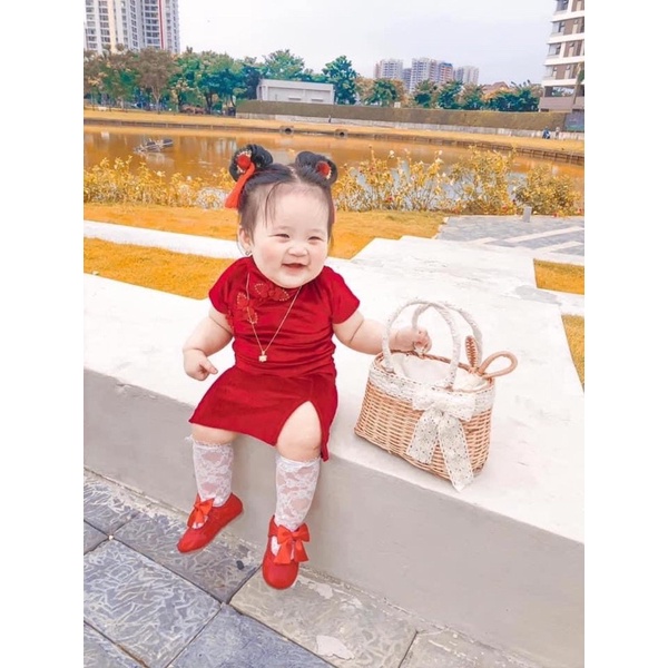 Sườn Xám Nhung Tuyết Cho Bé Gái