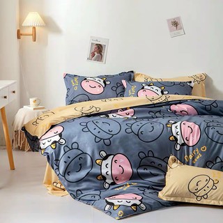 Bộ Drap - Chăn Phao Cotton Poly Bò Dairy Xanh