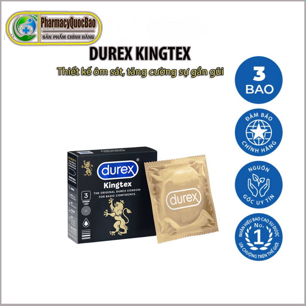 Bao cao su Durex Kingtex - Hộp 3 cái - Độ rộng 49mm ôm sát, tăng cường sự gần gũi.