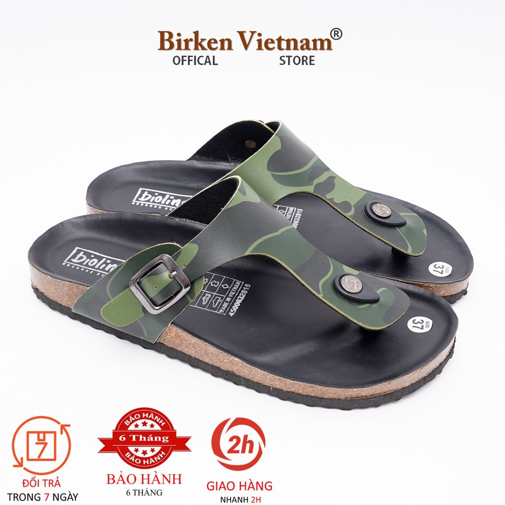 Mã R07 DÉP ĐẾ TRẤU Da PU Camo Rằn Ri Quai Tách Ngón Unisex Birken Vietnam Bioline