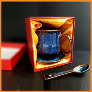 Bộ quà tặng cốc sứ men xanh hoả biến - gốm sứ bát tràng - goab-cmls1