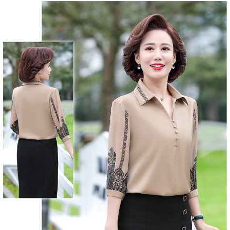 Áo Sơ Mi Nữ Trung Niên A43 - Áo kiểu trung tuổi U40 U50 cho mẹ thời trang mùa hè Đẹp sang trọng cao cấp Bigsize giá rẻ
