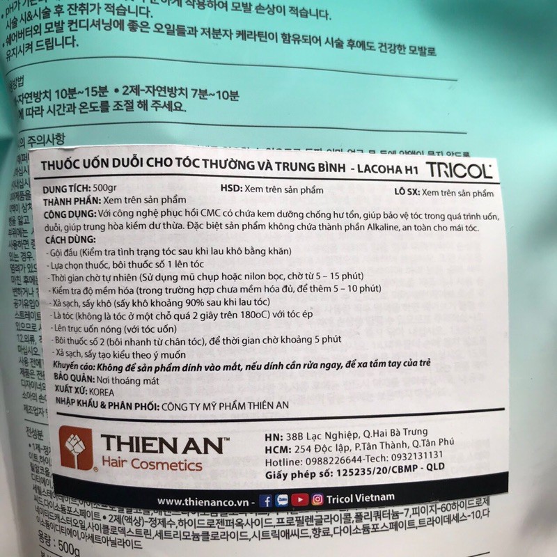 CẶP KEM DUỖI PHỒNG UỐN CÚP LAHACO TRICOL 500 mlx2