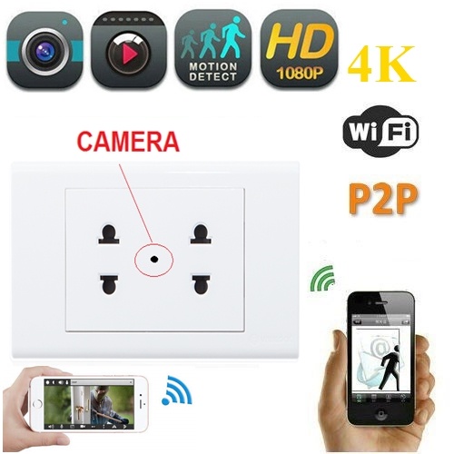 Ổ cắm điện 220V 4K FULLHD 1080P - Ổ điện thông minh kết nối điện thoại giám sát từ xa