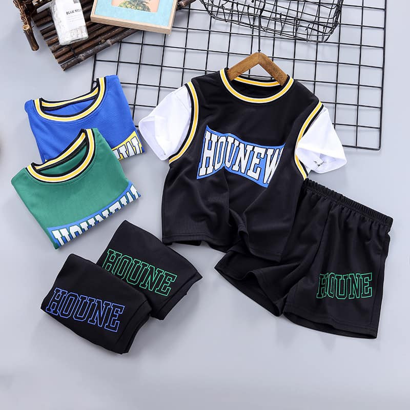 Bộ quần áo cotton thông hơi phong cách bóng rổ cho bé trai B02