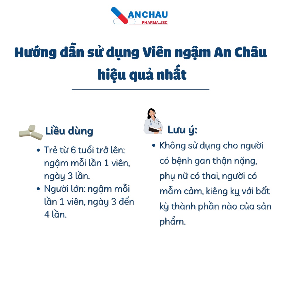 Viên ngậm ho, đau rát họng, khản tiếng VIÊN NGẬM AN CHÂU dùng cho ho khan, có đờm, viêm phế quản - vỉ 8 viên