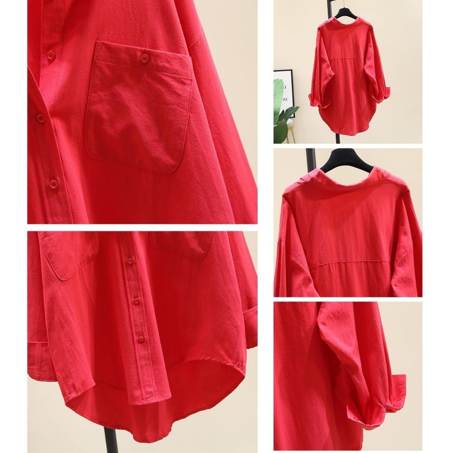 Áo sơ mi nữ đỏ cổ đức túi ngực chất liệu Kate silk cao cấp Mái Em _A6037