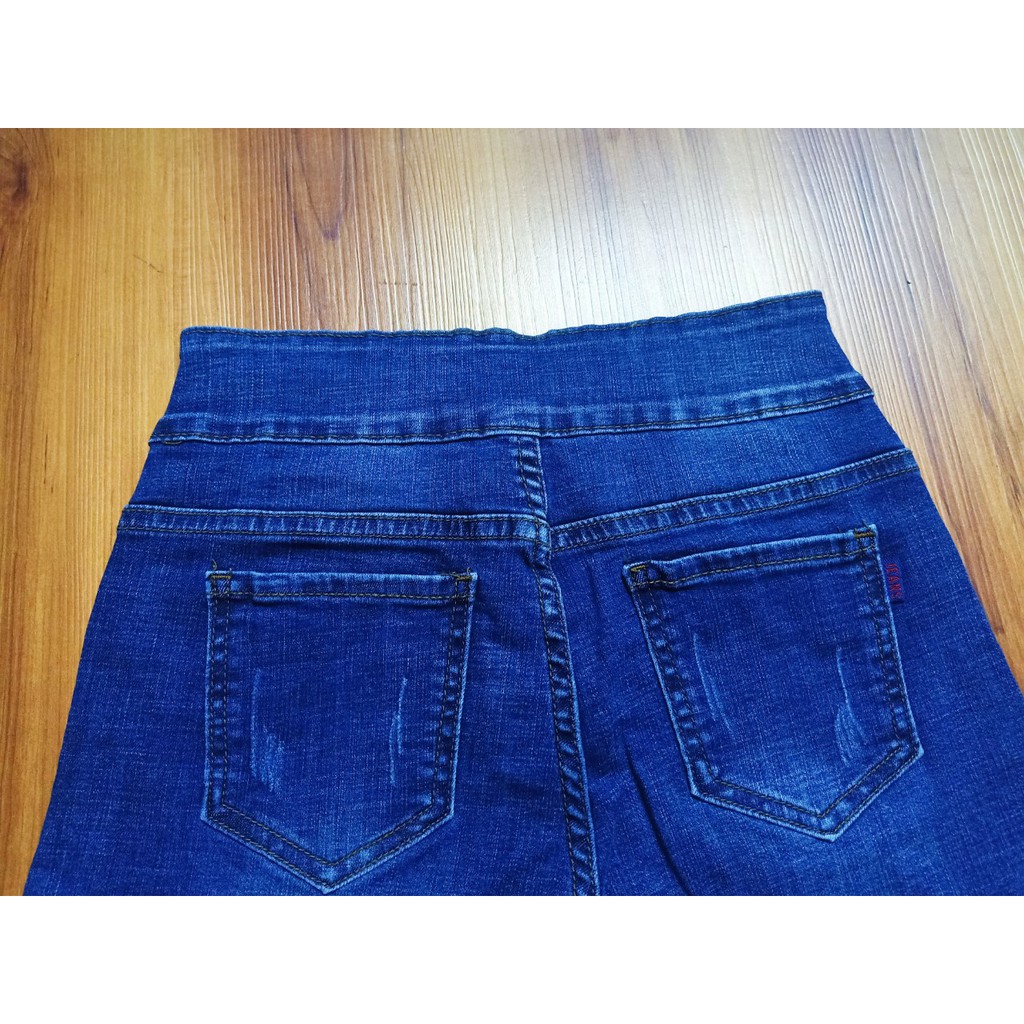 Quần sọt jean nữ lưng cao bảng to 2 nút màu xanh đậm từ 35-70kg