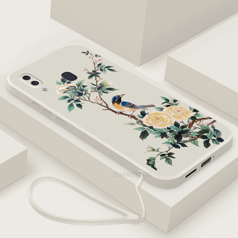 Ốp Điện Thoại TPU Mềm Họa Tiết Hoa Và Chim Có Dây Đeo Cho Samsung a20 a30