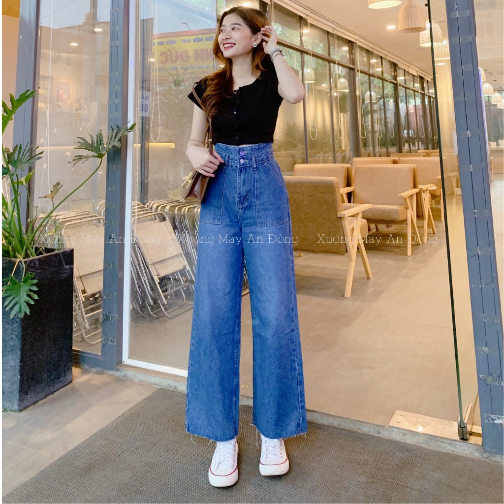 Quần Jean Nữ ống rộng - Quần bò nữ lưng cao dáng suông basic chất bò mềm (JDOR2N)
