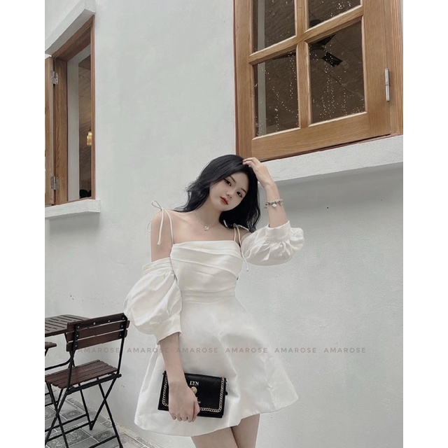 Đầm Trắng bẹt vai tay bồng
