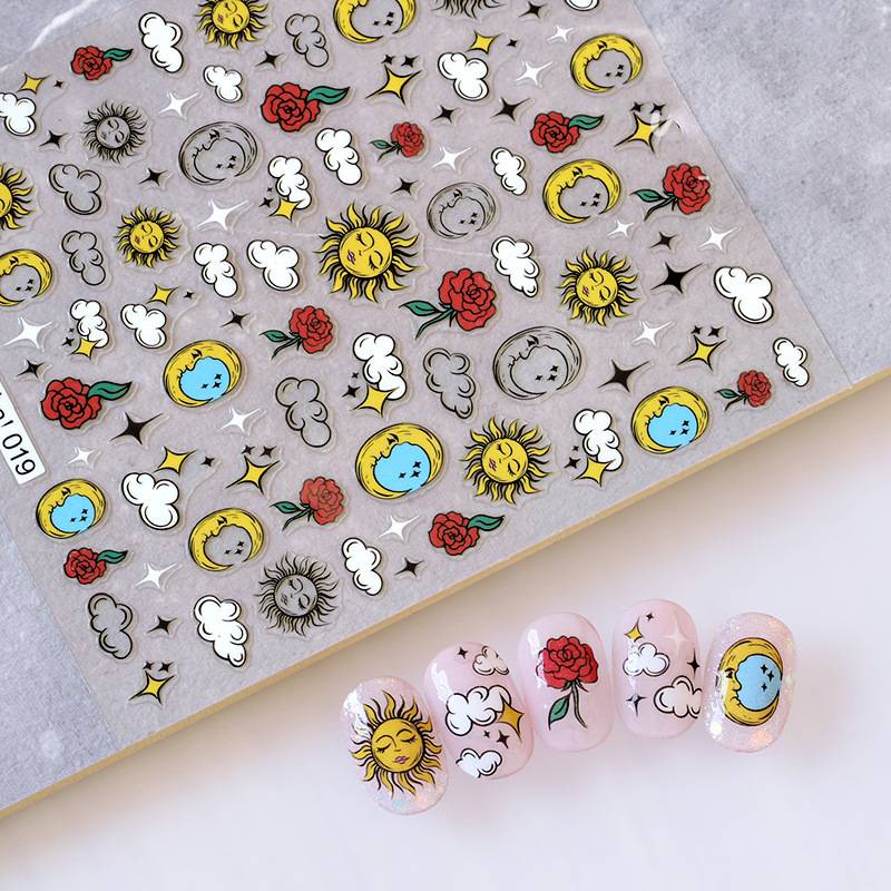 1 Tấm Sticker Dán Móng Tay Hình Mặt Trời Mặt Trăng Đám Mây Mặt Trời Mặt Trời
