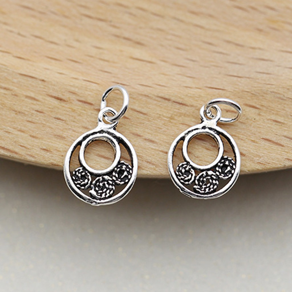 Mặt dây chuyền hình tròn 3 bông hoa bạc - NQ Jewelry