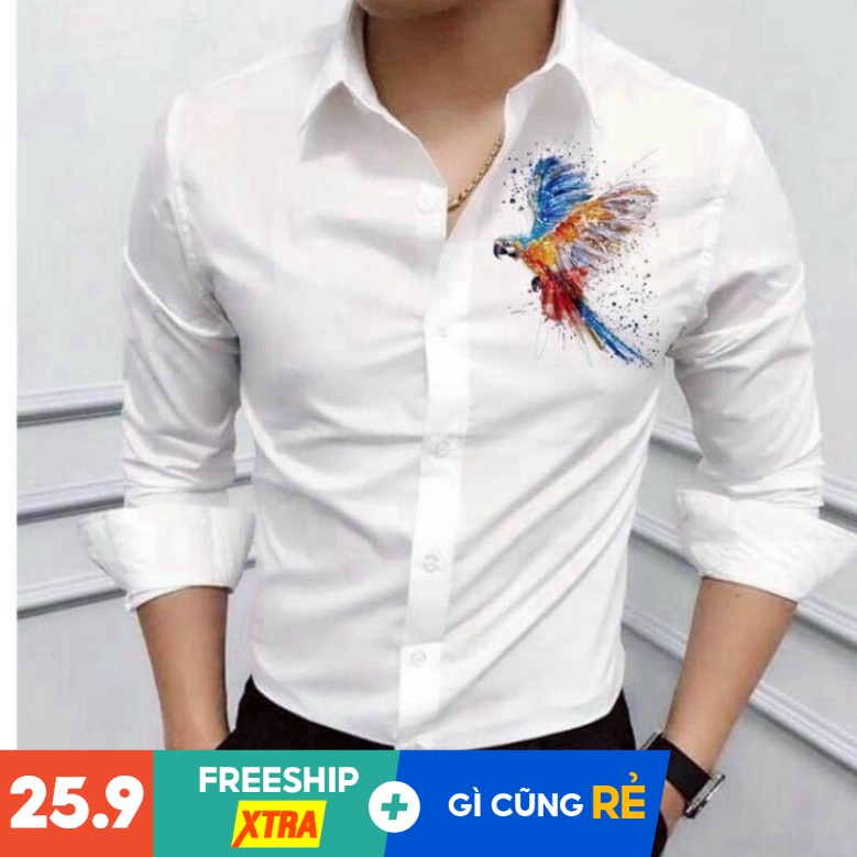 Áo Sơ Mi Nam Hàn Quốc Dài Tay Chất Lụa Họa Tiết