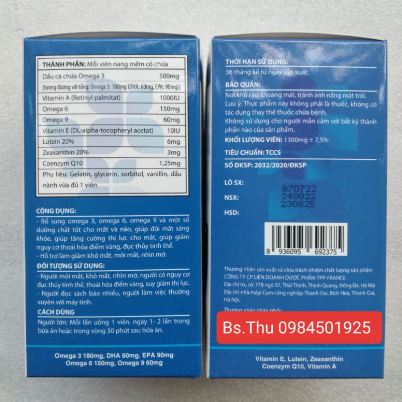 ALA EYEOMEGA 3.6.9 bổ sung omega-3, omega-6, omega-9 và một số dưỡng chất giúp mắt sáng não khỏe
