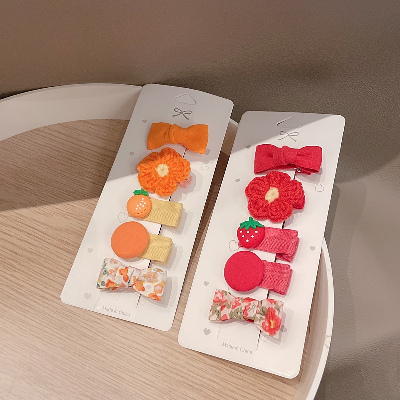 Set 5 kẹp tóc dệt kim hoạ tiết hoạt hình dễ thương thời trang dành cho bé gái