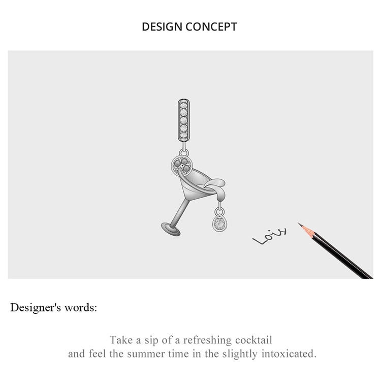 Phụ Kiện Hạt Trang Sức Bamoer BSC262 Bằng Bạc 925 Hình Ly Cocktail Độc Đáo Cho Vòng Tay/Dây Chuyền DIY