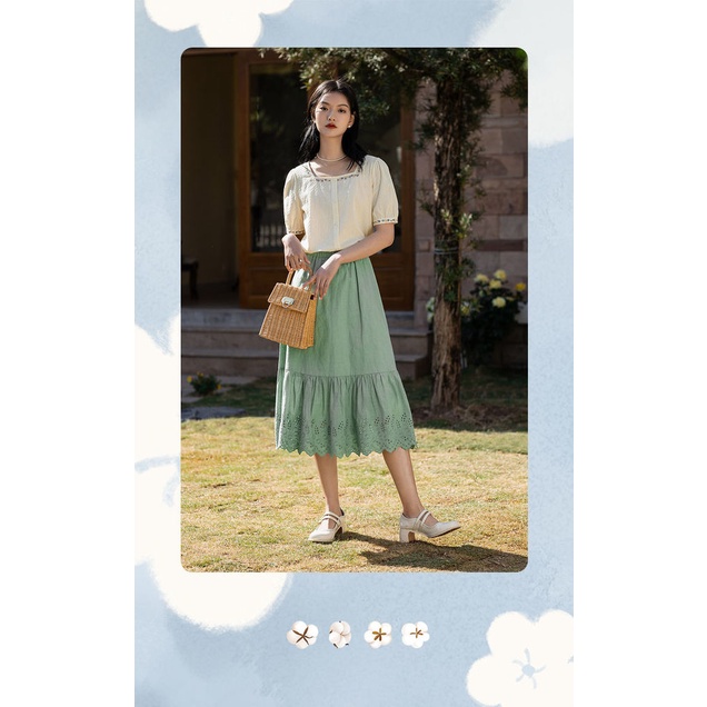 Áo Sơ Mi Cotton Ngắn Tay Cổ Vuông Thêu Họa Tiết Thời Trang Mùa Hè Cho Nữ