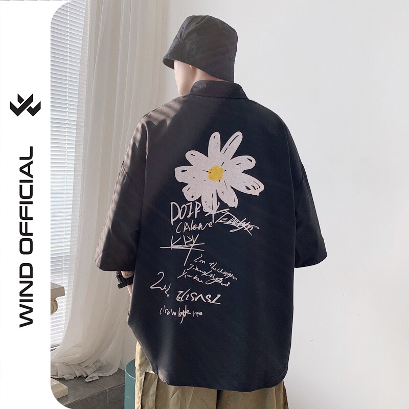 Áo sơ mi tay lỡ WIND unisex kaki form rộng Quốc Dân nam nữ oversize ulzzang