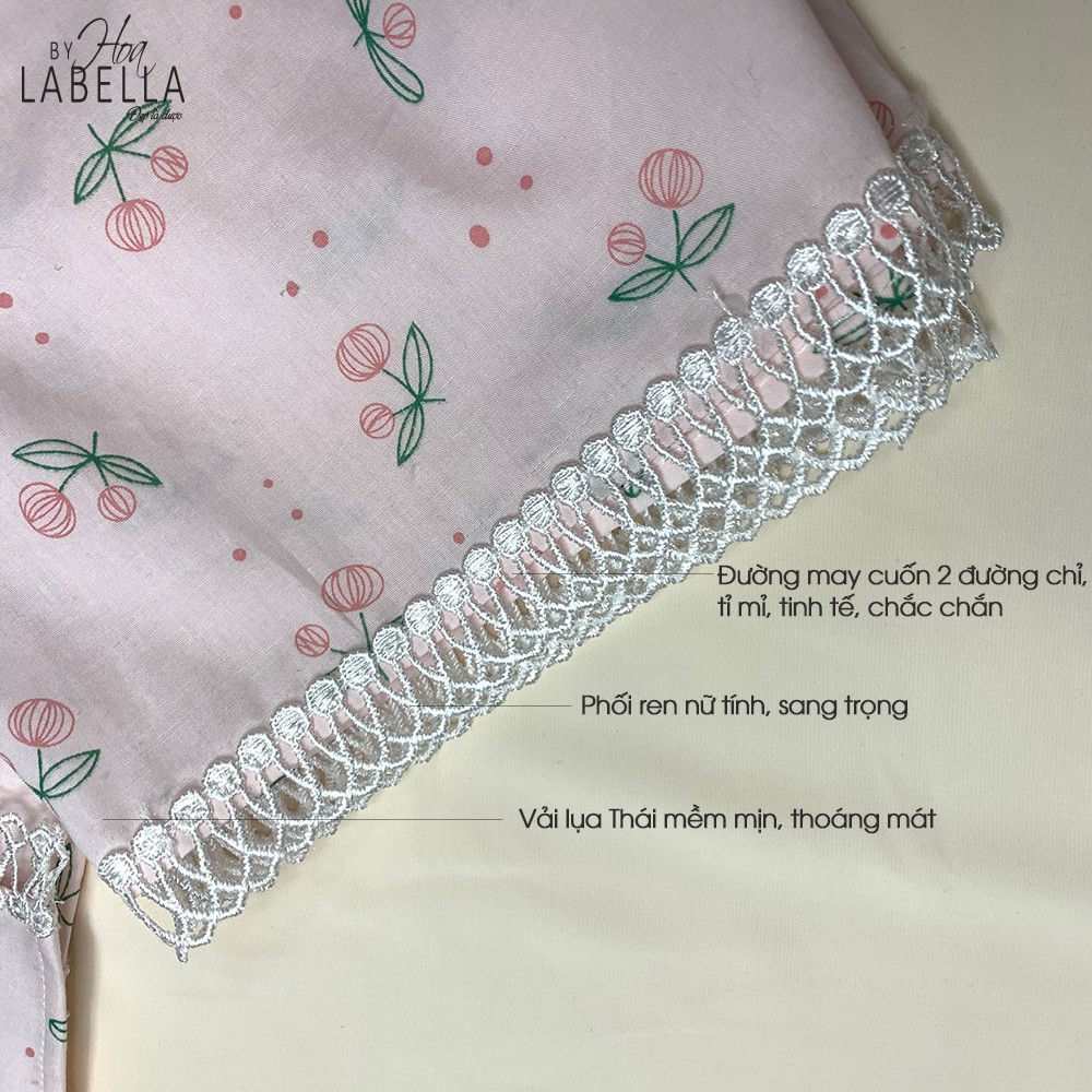 Bộ Ngủ HOABELLA Thô Lụa, Phối Ren Họa Tiết