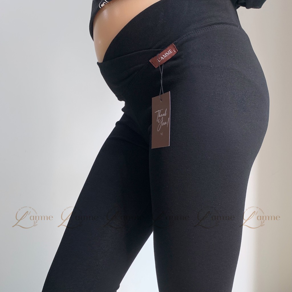 Quần bầu Legging Cạp Chéo chất liệu cotton co giãn tốt, mỏng thoáng, phù hợp với mùa hè thiết kế bởi LAMME