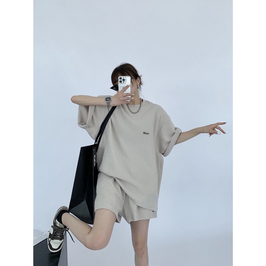 ♚Bộ Đồ Thể Thao Hai Món Áo Tay Ngắn Thêu Hình Bánh Quế 2022chic Thời Trang Mùa Hè Cho Nữ