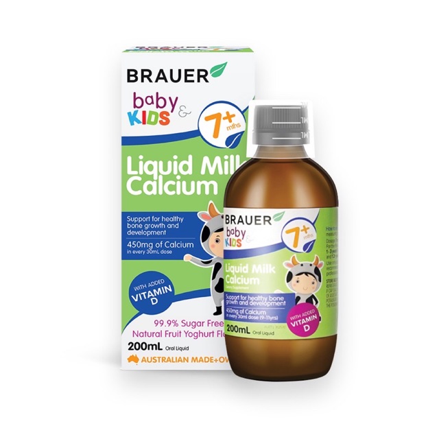 Siro Canxi Brauer Liquid Milk Calcium 200ml cho trẻ 7 tháng trở lên