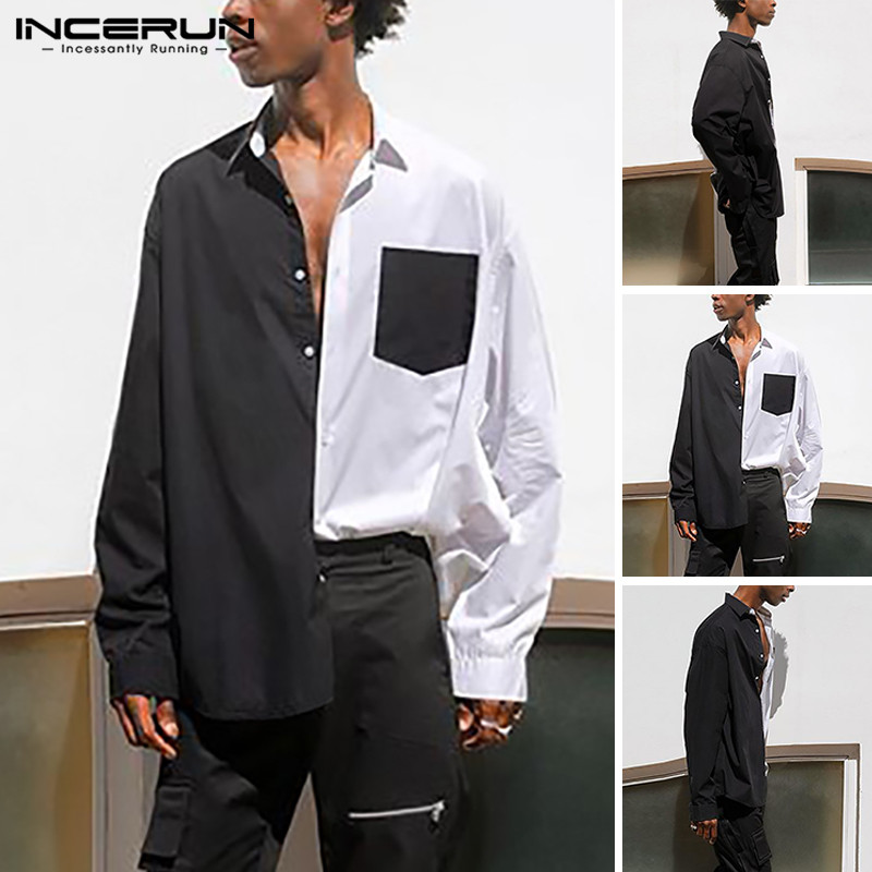 Áo Sơ Mi INCERUN Dài Tay Phối Màu Giản Đơn Hợp Thời Trang Cho Nam
