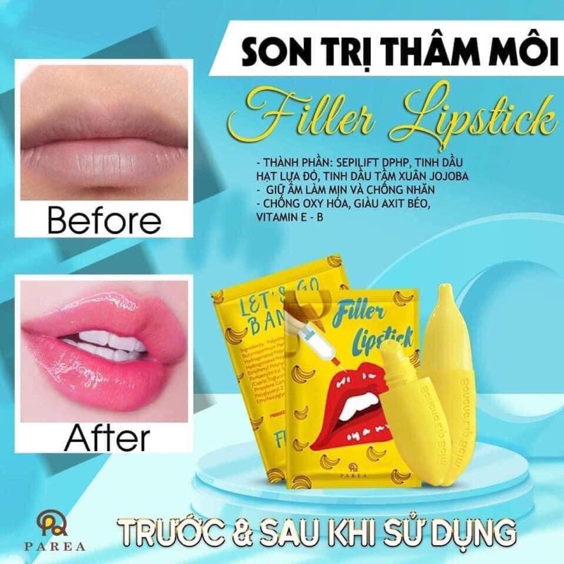 Son Chuối Collagen khử thâm và căng bóng môi, Son Khử Môi Thâm Filler Lipstick( Tặng kèm son lì)