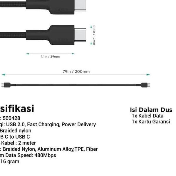 Dây Cáp Sạc Aukey Cb-Cd19 Usb Type C Sang Type C