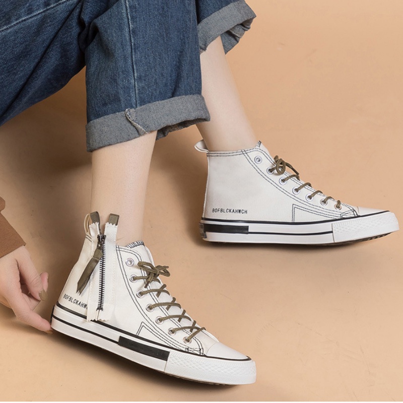 Giày Thể Thao Vải Canvas Cổ Cao Có Khóa Kéo Phong Cách Mới