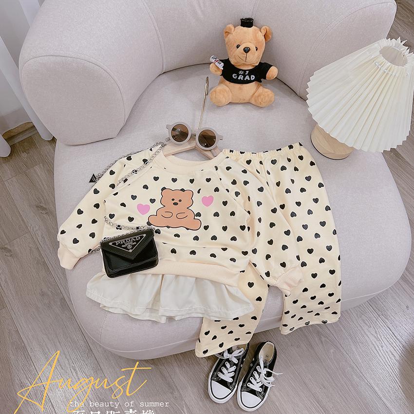 Bộ Quần Áo Dài Tay Trẻ Em Thu Đông Họa Tiết Tym Hình Gấu Quần LOEE Vải Nỉ Cho Bé Từ 8-22kg Mã DT45