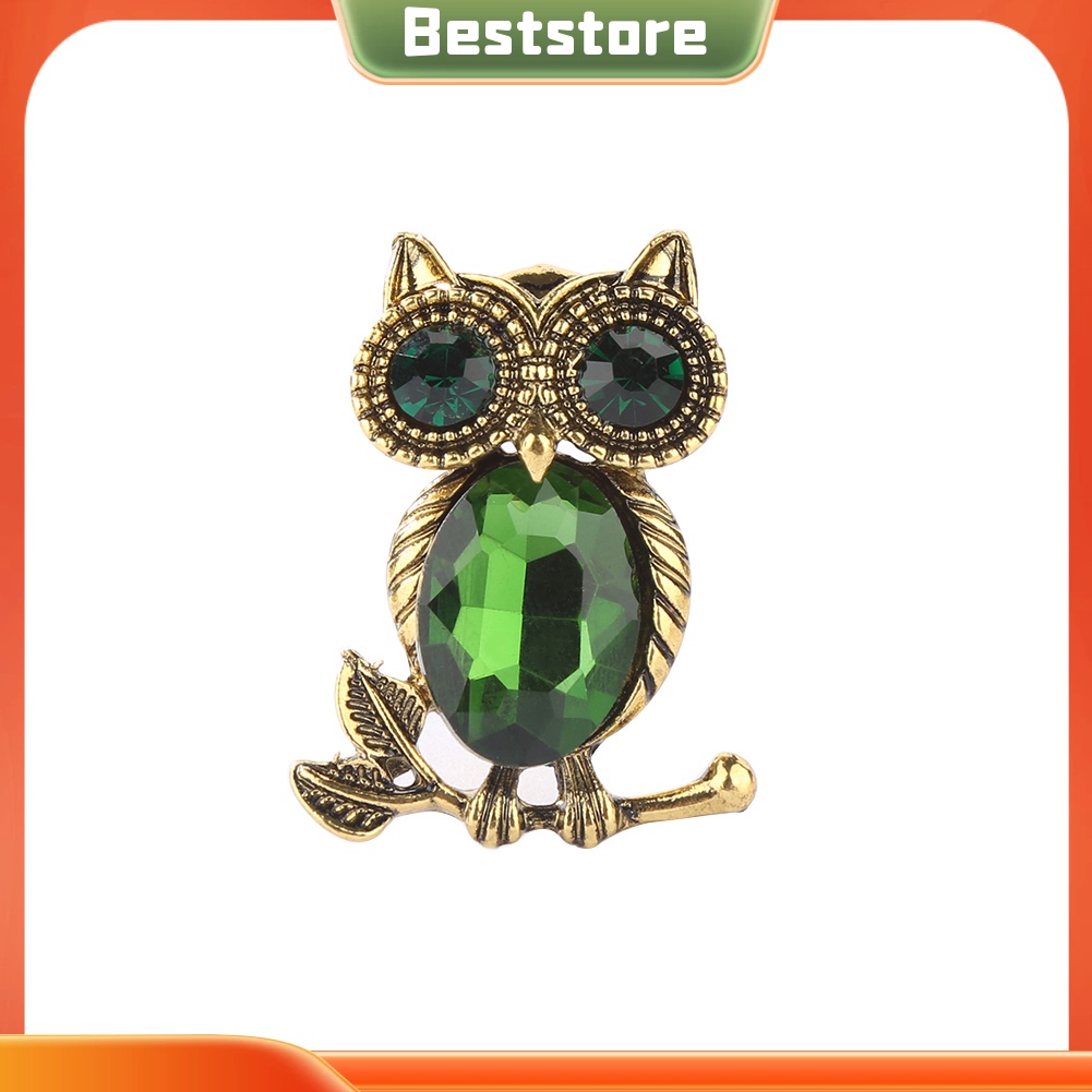 Huy hiệu cài áo hình cú mèo đính đá phong cách retro