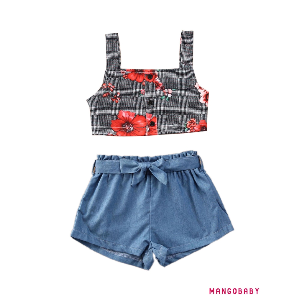 Set Áo Sơ Mi Tay Dài Thêu Hoa Hồng + Quần Short Ống Rộng Thời Trang Cho Bé Gái