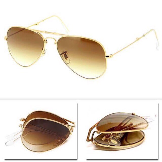 Kính mát nam RB Gập Cao Cấp (Gọng Vàng, Mặt Trà) + FULL BOX