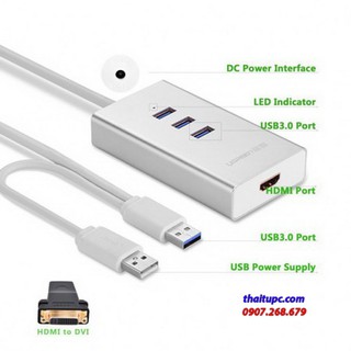 Cáp USB 3.0 to HDMI và 3 cổng USB 3.0 Ugreen 40257
