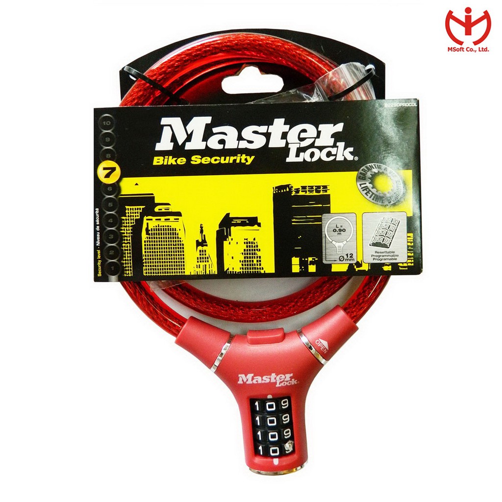 [Hỏa tốc HCM] Khóa dây xe đạp 4 số Master Lock 8229 EURD dài 0.9m x 12mm - MSOFT