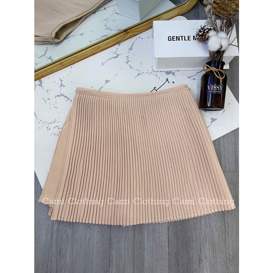 Chân Váy Quần Dập Ly Mini Xẻ Tà 1 Bên Lapi VN, Form Ngắn Có Size, Có Túi Bên Hông Và Khóa Kéo, Phong Cách Ulzzang