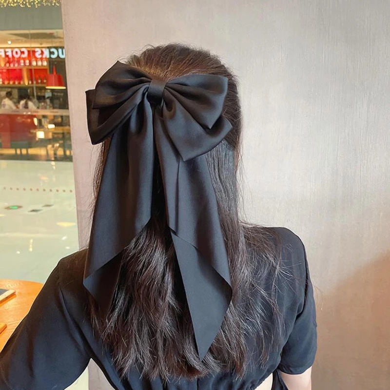 Kẹp Tóc Nơ Lớn Bằng Satin Màu Trơn Cổ Điển Dành Cho Nữ Dự Tiệc Cưới