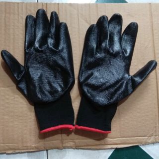 Găng tay sơn đen làm vườn_Găng tay sợi phủ sơn đen lao động chống tính điện