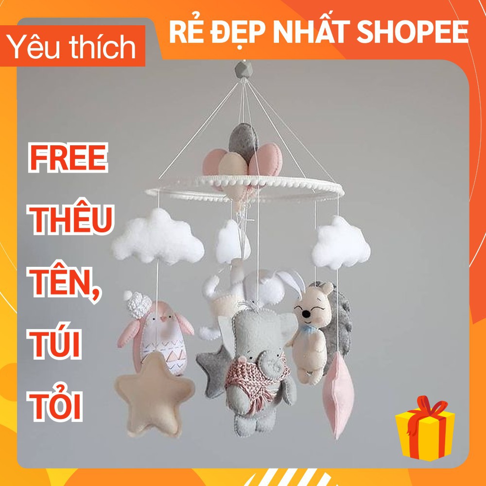 Đồ chơi treo nôi cũi cho bé kích thích thị giác Coco Kids, tự xoay và phát nhạc THỎ BÓNG BAY 4