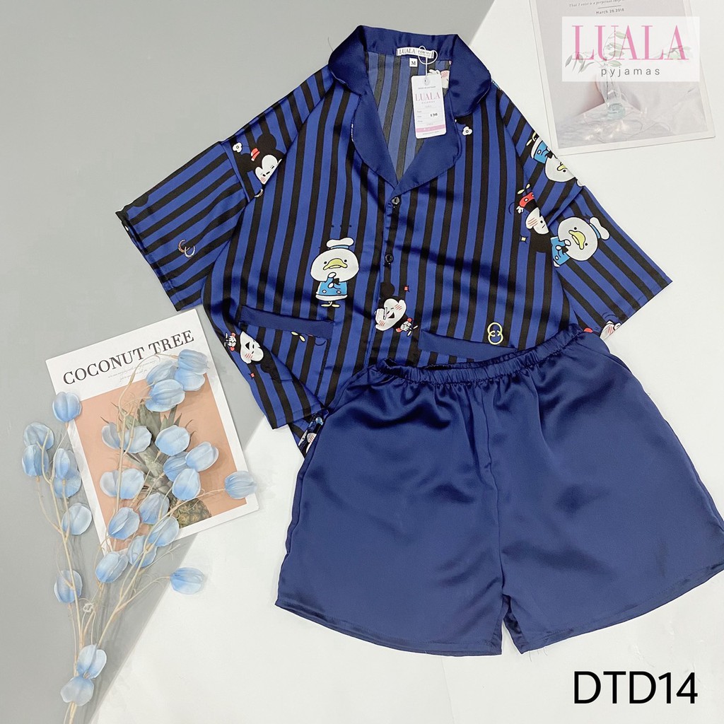 LUALA PYJAMAS - Đồ Ngủ Bộ Lụa Cộc Đùi Cao Cấp Chuột Kẻ Than