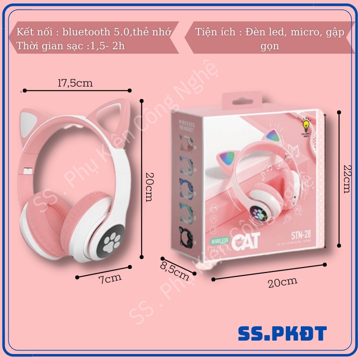 Tai nghe mèo bluetooth ,tai nghe chụp tai,headphone  có mic âm bass hay mạnh  sử dụng được 10h  bảo hành 6 tháng