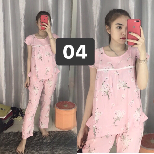 Đồ bộ lanh tay bèo quần dài
