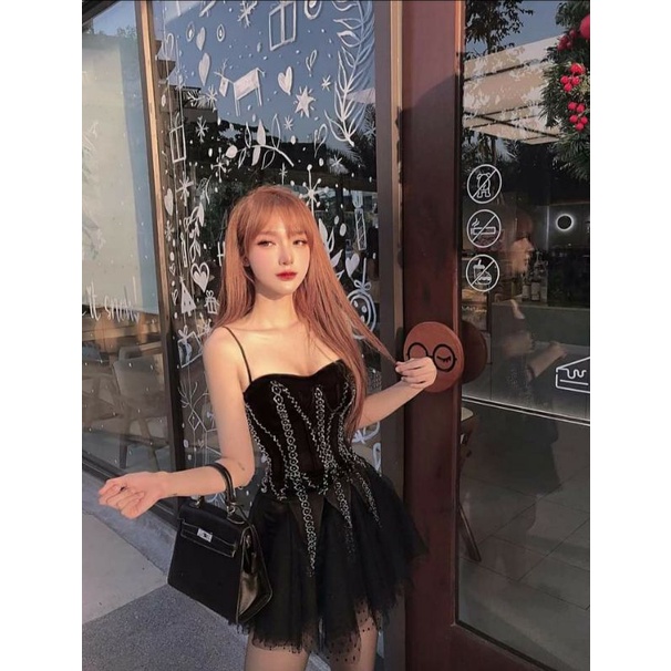 Đầm lưới dáng xòe công chúa kết hạt