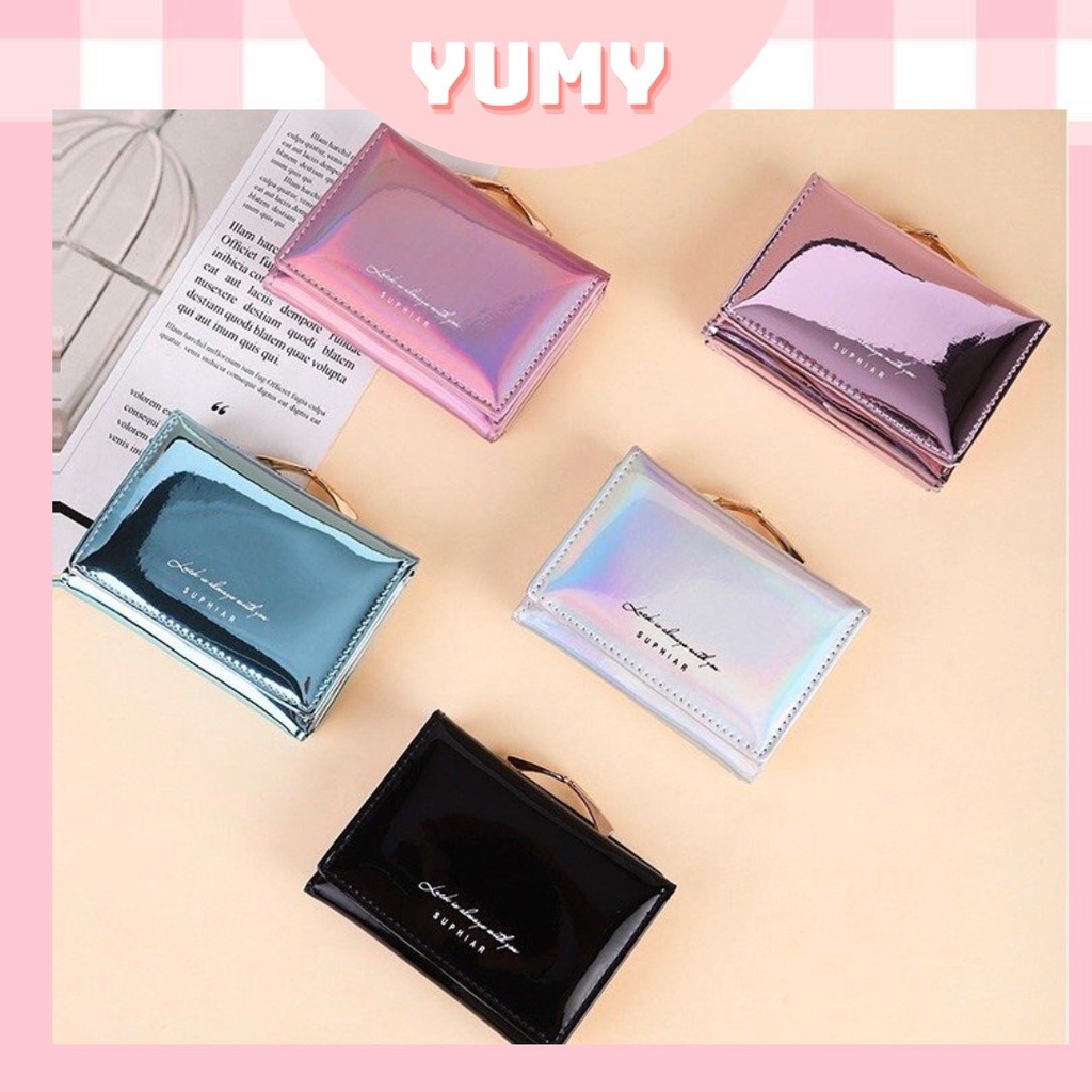 Ví Nữ Ngắn Hologram, Nhung Cao Cấp, Mini Cầm Tay Gấp Ba Lần Sang Trọng Đựng Thẻ, Tiền_YUMY